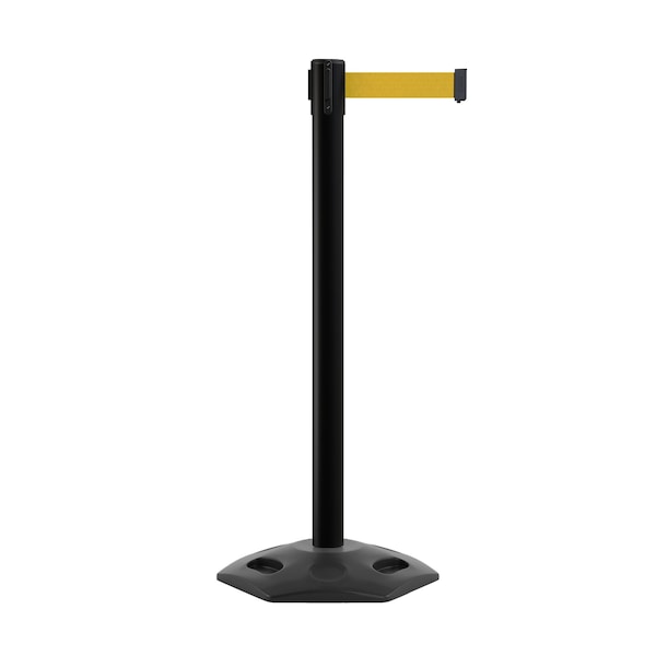 Montour Line Stanchion Belt Barrier Rubber Base Black Post 7.5ftYellow Belt P400RB-BK-YW-75 - main